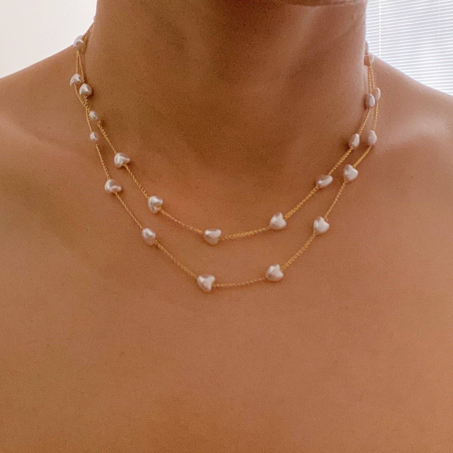 Long Pearl Heart Chain Necklace