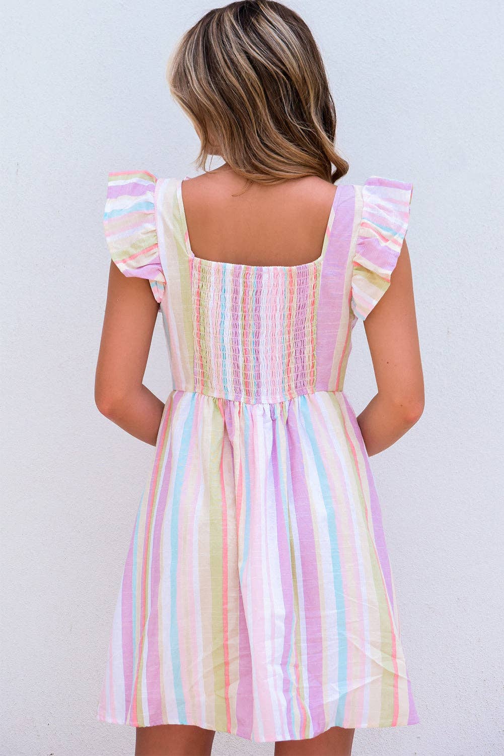 Striped Button Sweetheart Flutter Sleeve Dress **FINAL SALE**