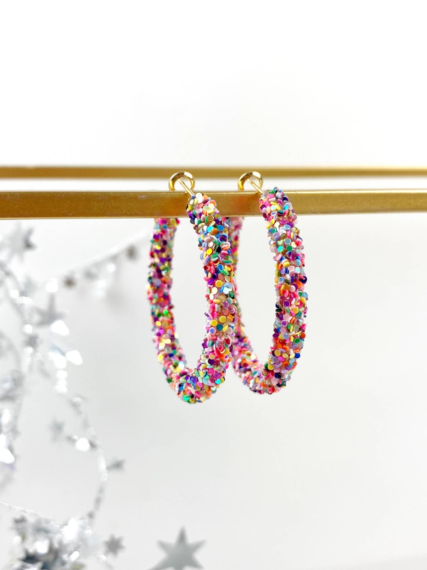 Glitter Hinge Hoops: Hot pink