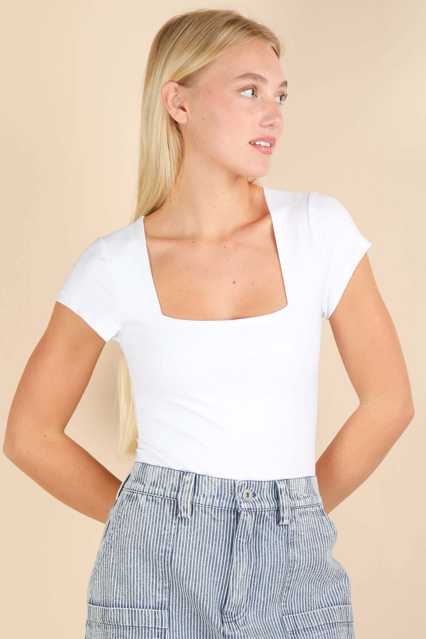 Soft Fitted Casual Bodysuit: WHITE