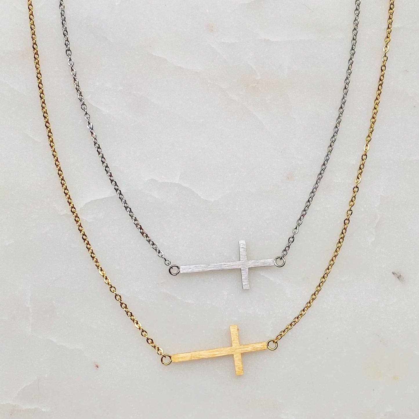 Side Cross Gold Necklace