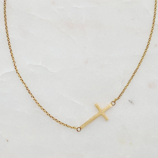 Side Cross Gold Necklace
