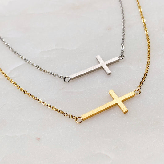 Side Cross Gold Necklace