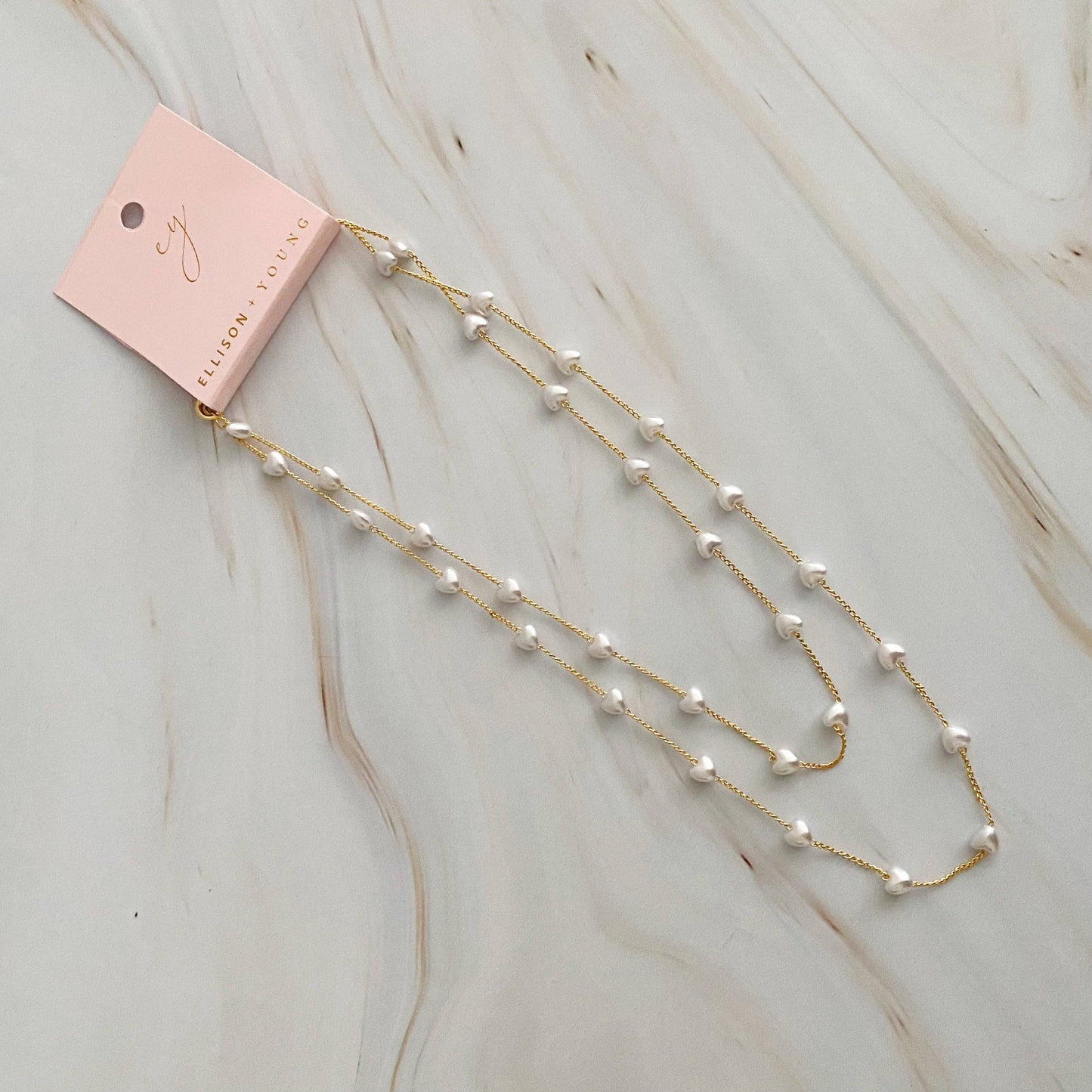 Long Pearl Heart Chain Necklace