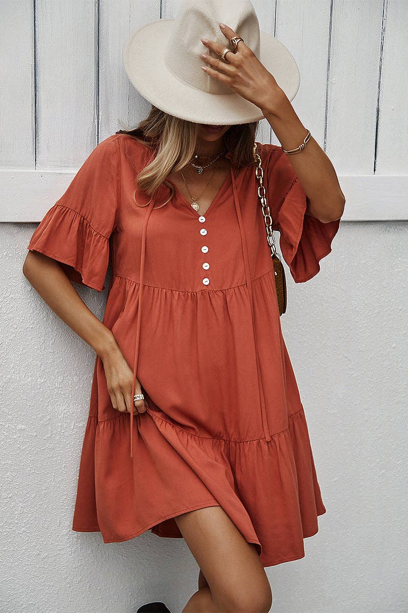 Burnt Orange Gameday Ruffle Dress