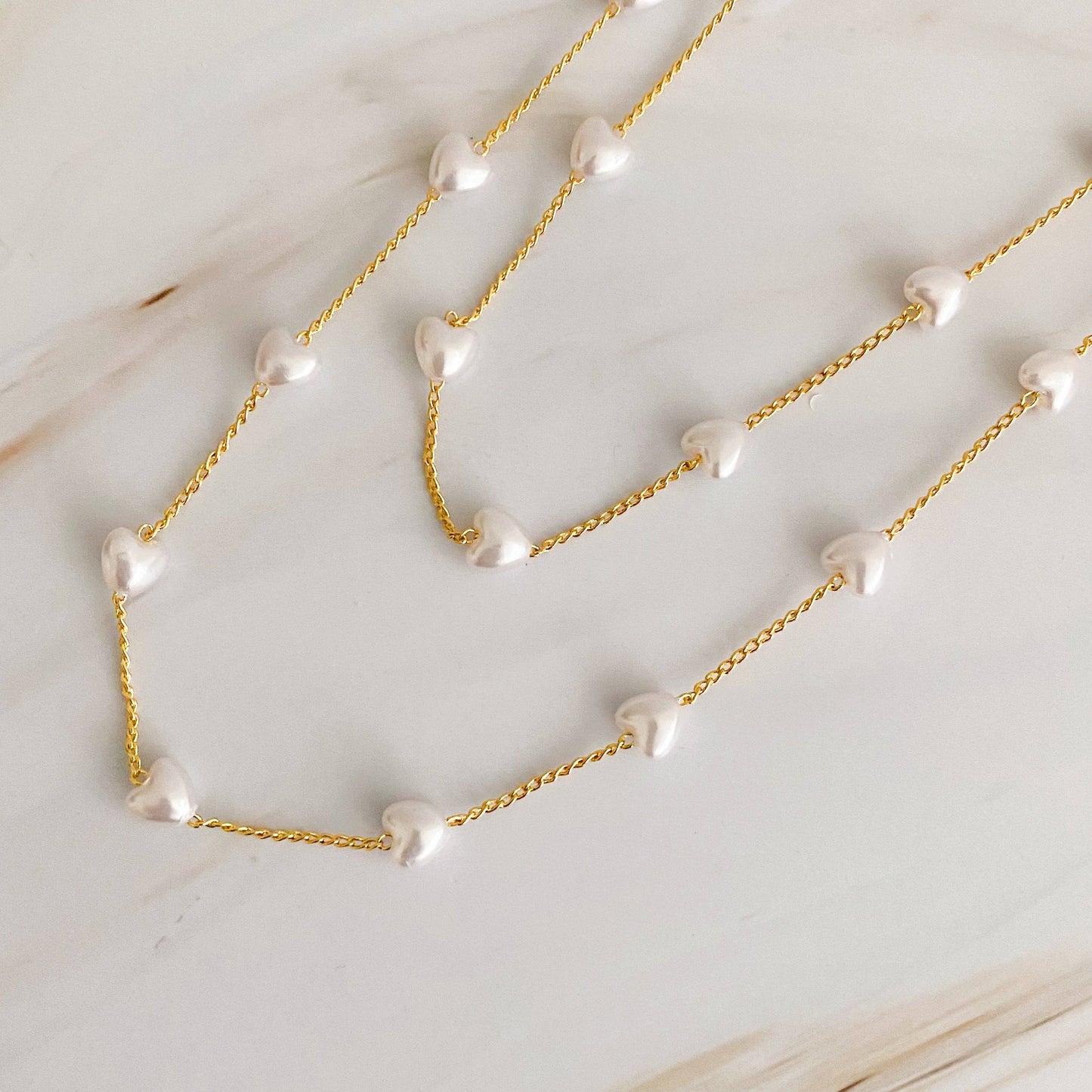 Long Pearl Heart Chain Necklace