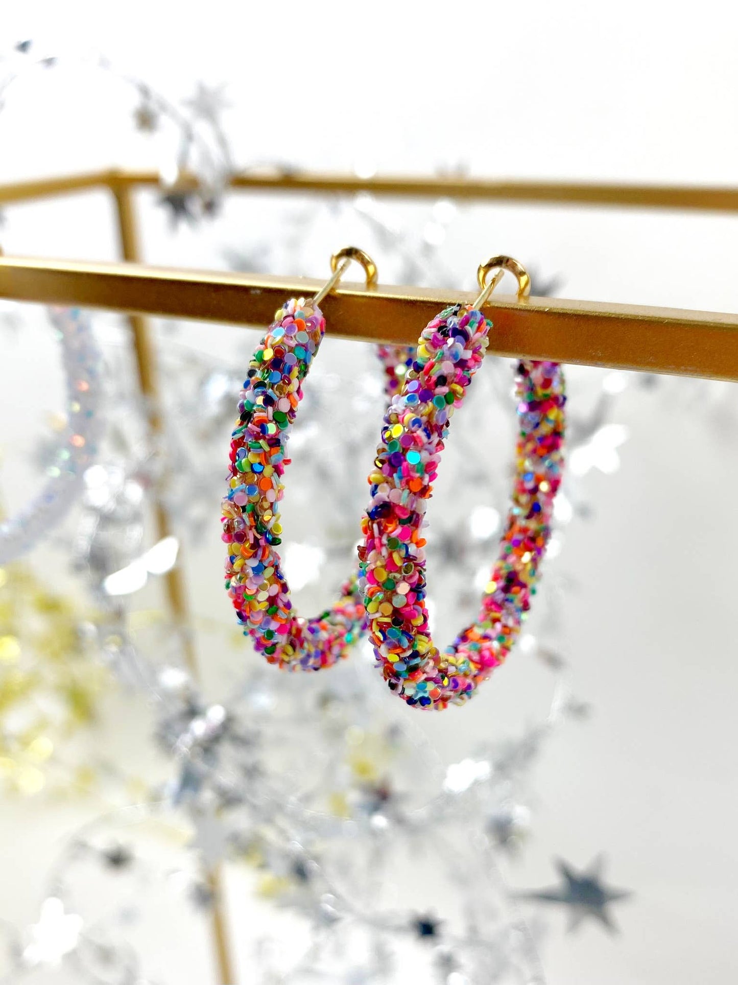 Glitter Hinge Hoops: Hot pink