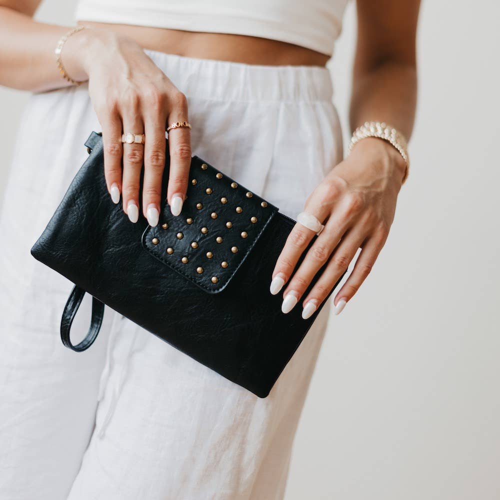 Riviera Maya Rivet Clutch: Black *FINAL SALE*
