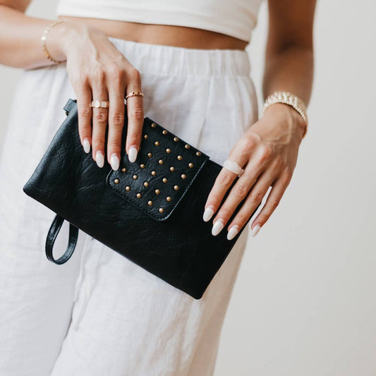 Riviera Maya Rivet Clutch: Black *FINAL SALE*