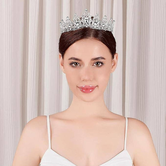 Silver Rhinestone Crown Tiara for Women