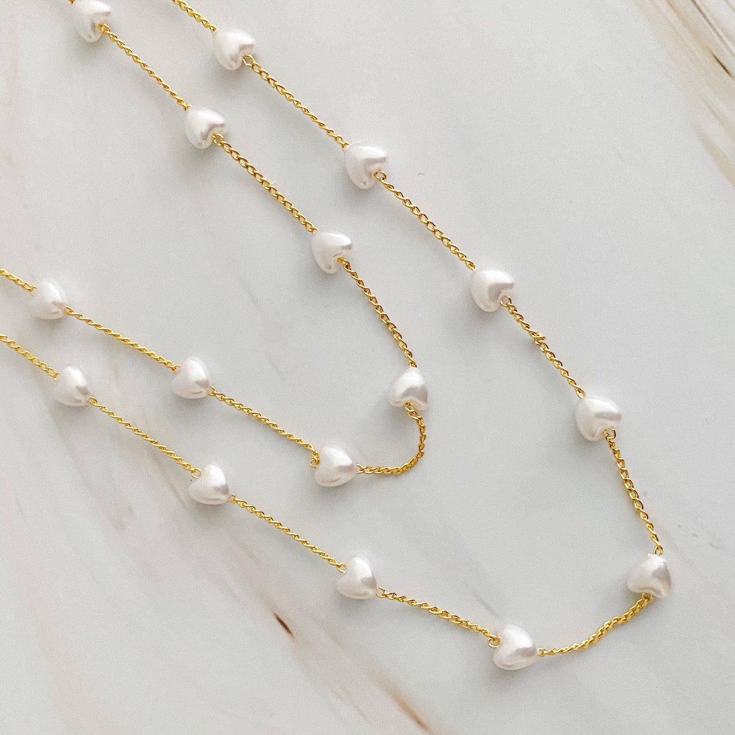 Long Pearl Heart Chain Necklace