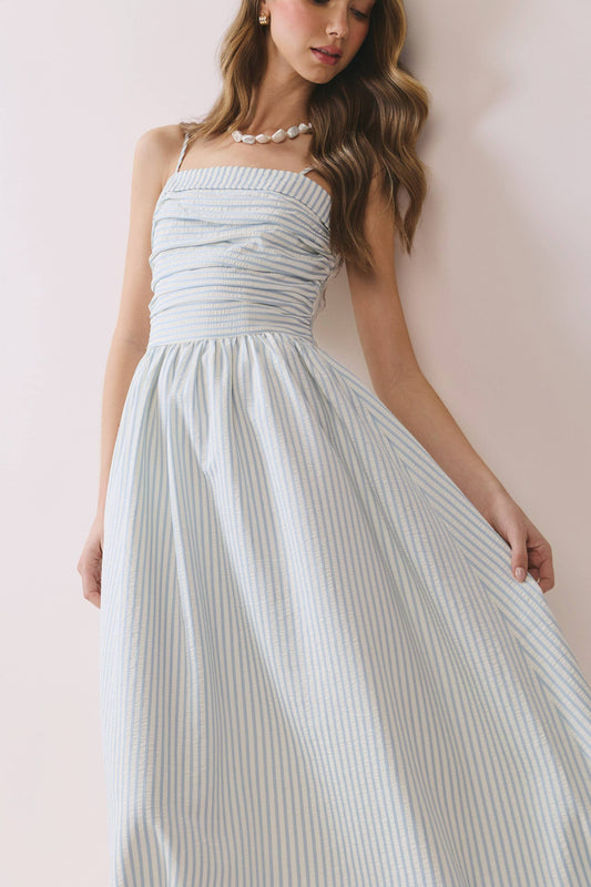 Striped Smocked Midi Dress