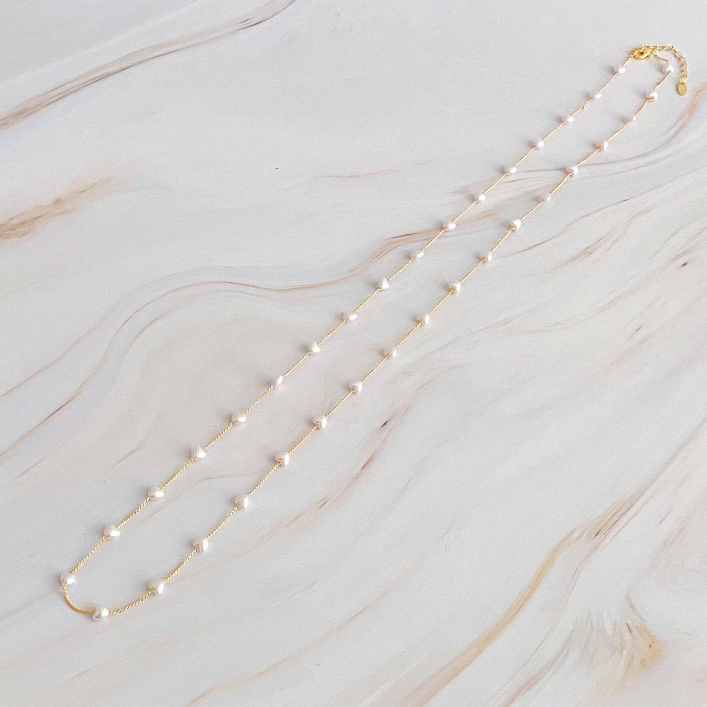 Long Pearl Heart Chain Necklace