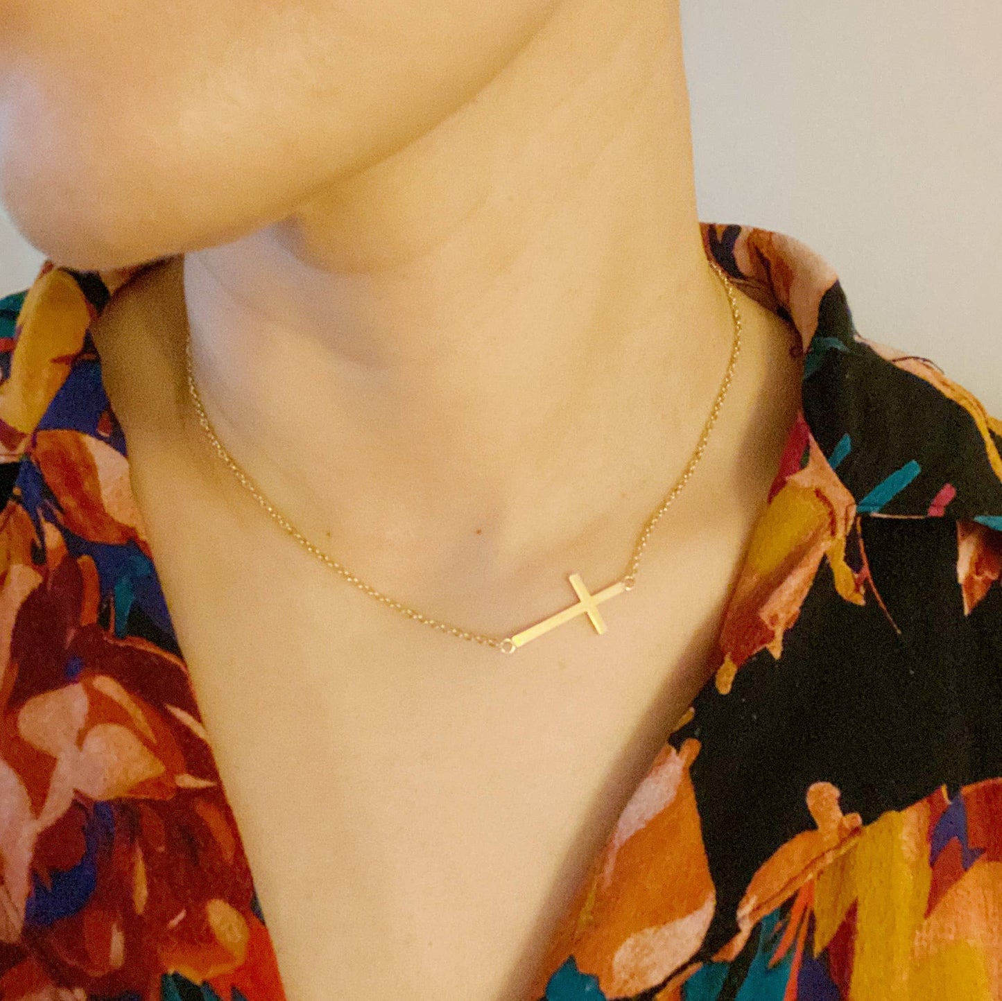 Side Cross Gold Necklace