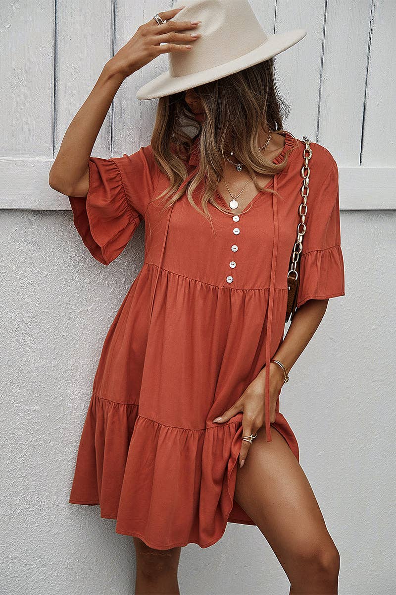 Burnt Orange Gameday Ruffle Dress