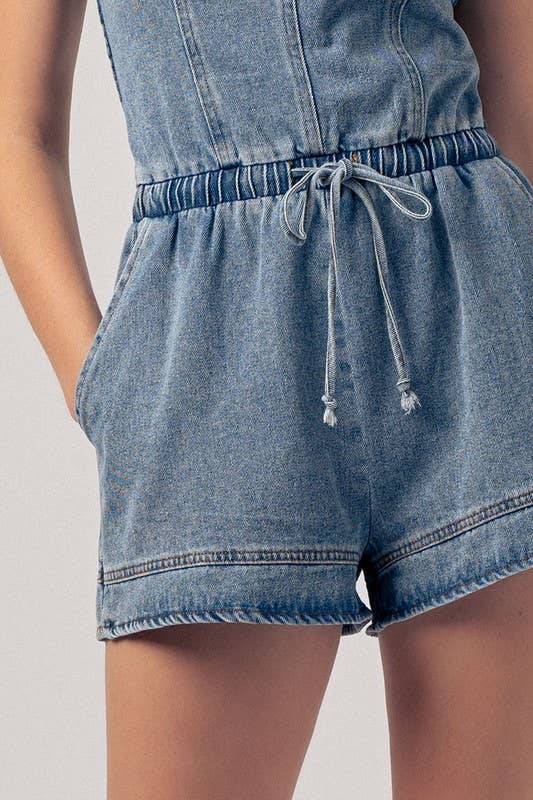Retro Strapless Denim Romper
