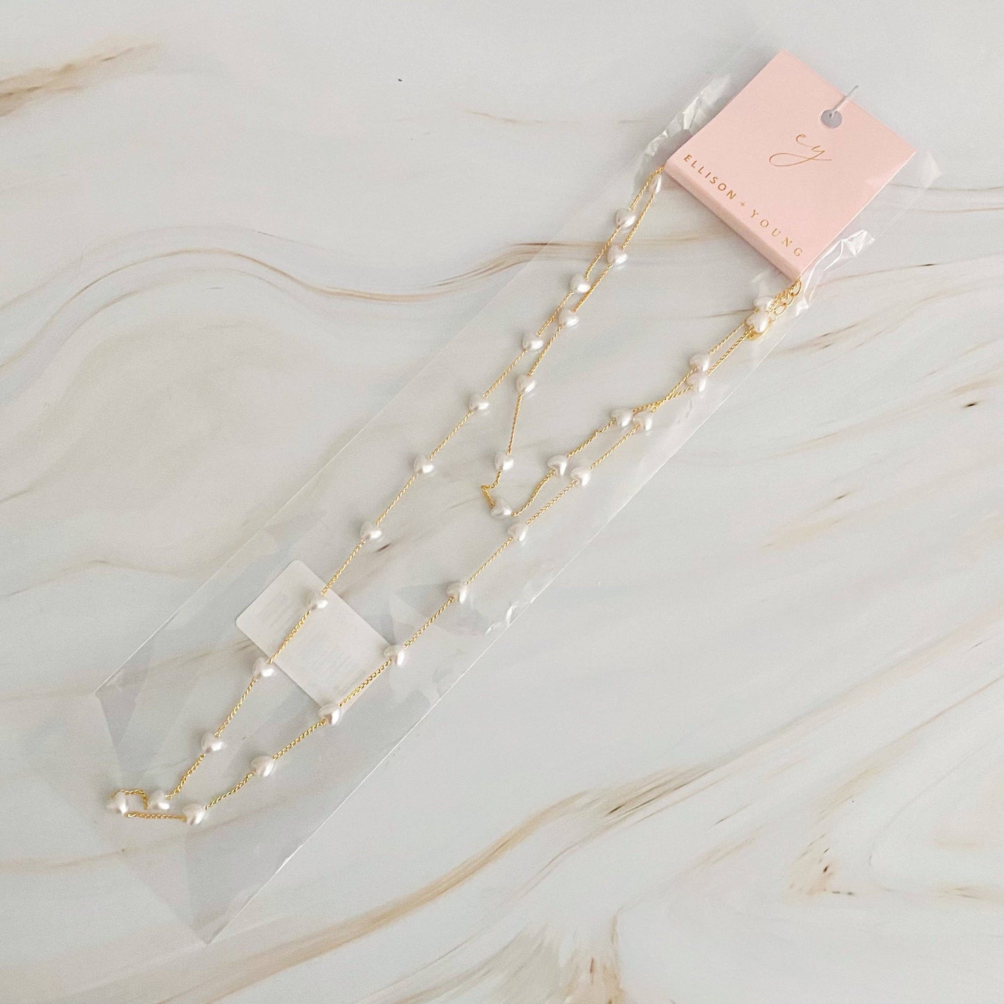 Long Pearl Heart Chain Necklace