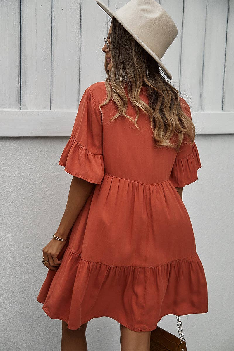 Burnt Orange Gameday Ruffle Dress