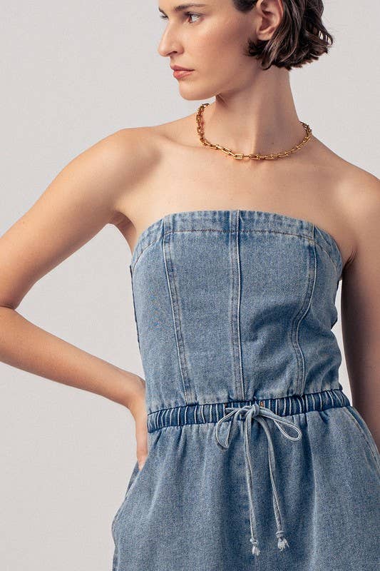 Retro Strapless Denim Romper