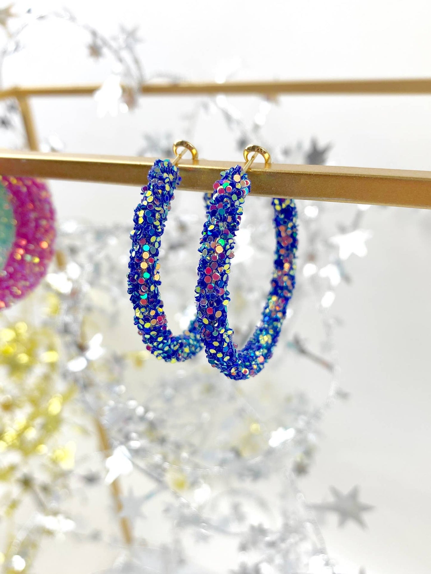 Glitter Hinge Hoops: Hot pink