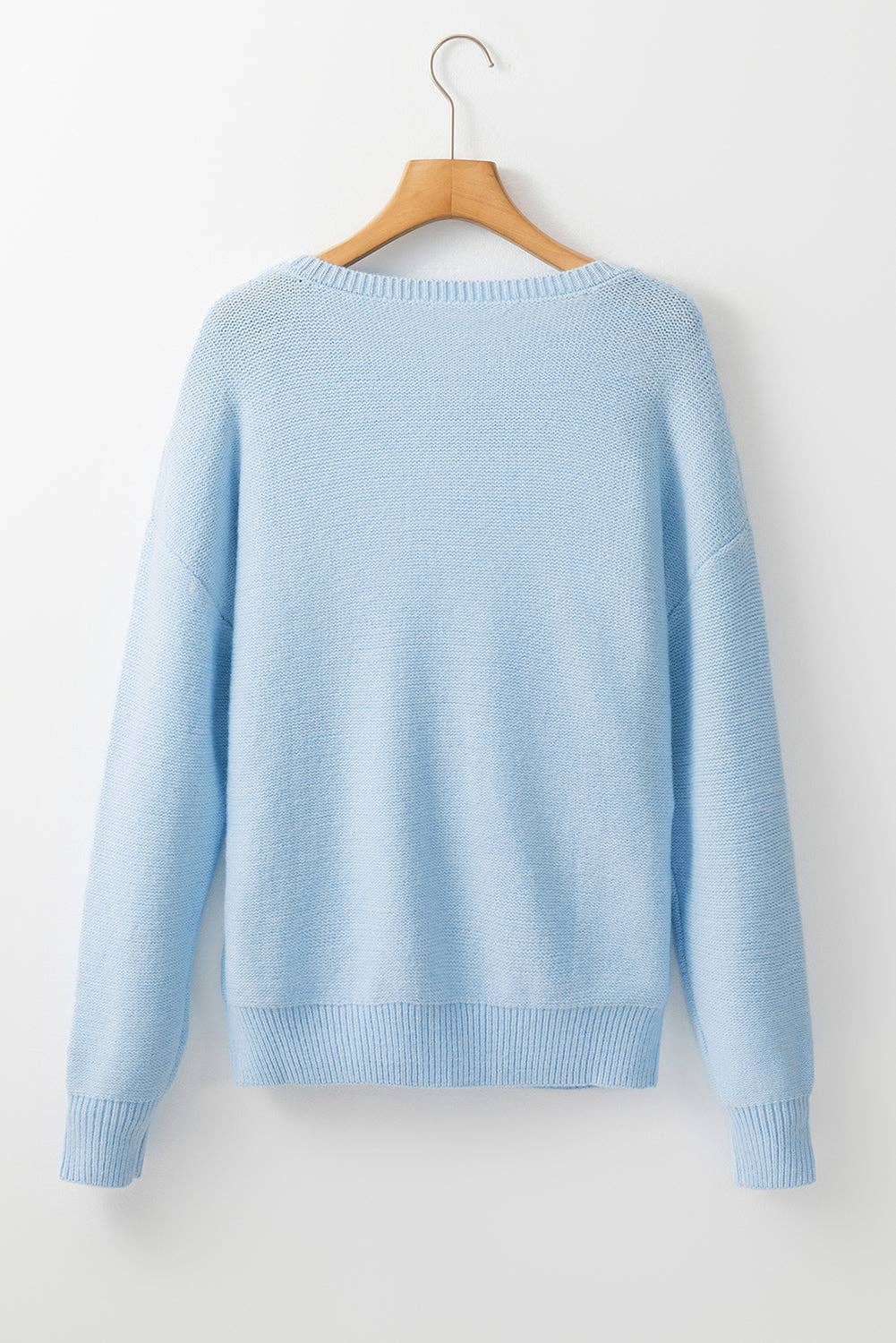 Floral Knit Ribbed Trim Sweater: Light Blue