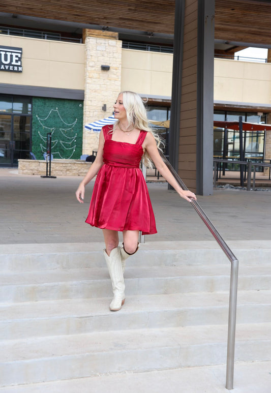 Crimson Pleated Dress