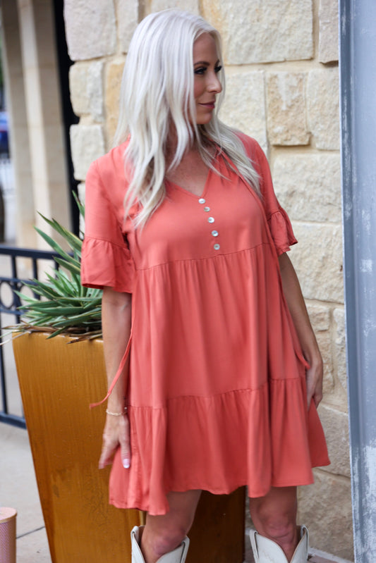 Burnt Orange Gameday Ruffle Dress