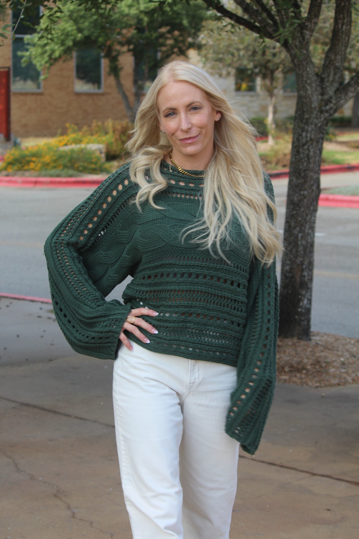 LDC Hollow-out Cable Knit Cropped Sweater