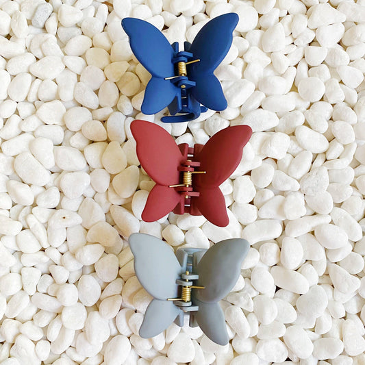 Trio of Butterflies Hair Claw Set: Navy