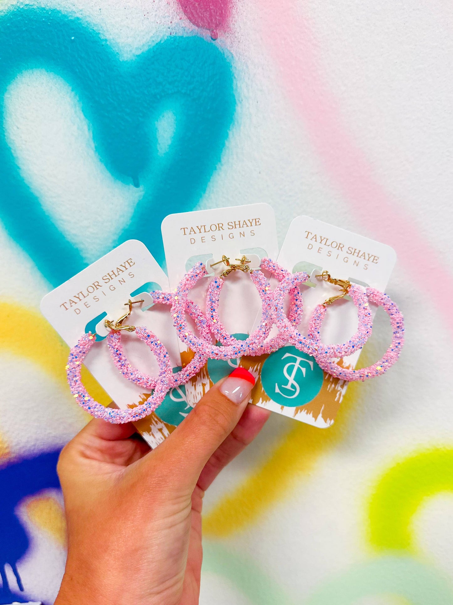 Glitter Hinge Hoops: Hot pink