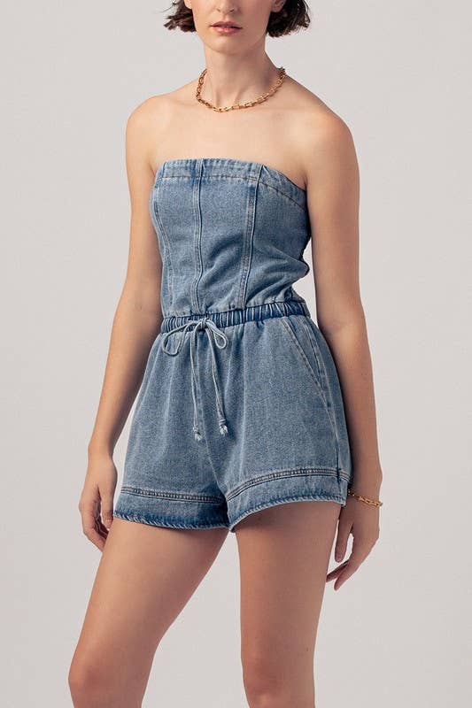Retro Strapless Denim Romper