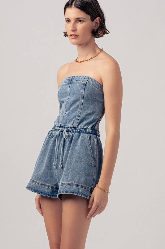 Retro Strapless Denim Romper