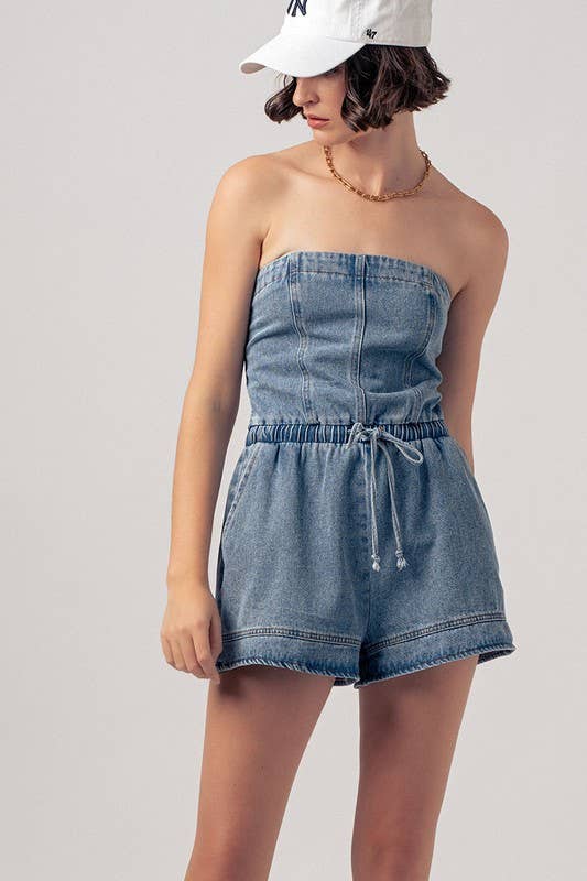 Retro Strapless Denim Romper