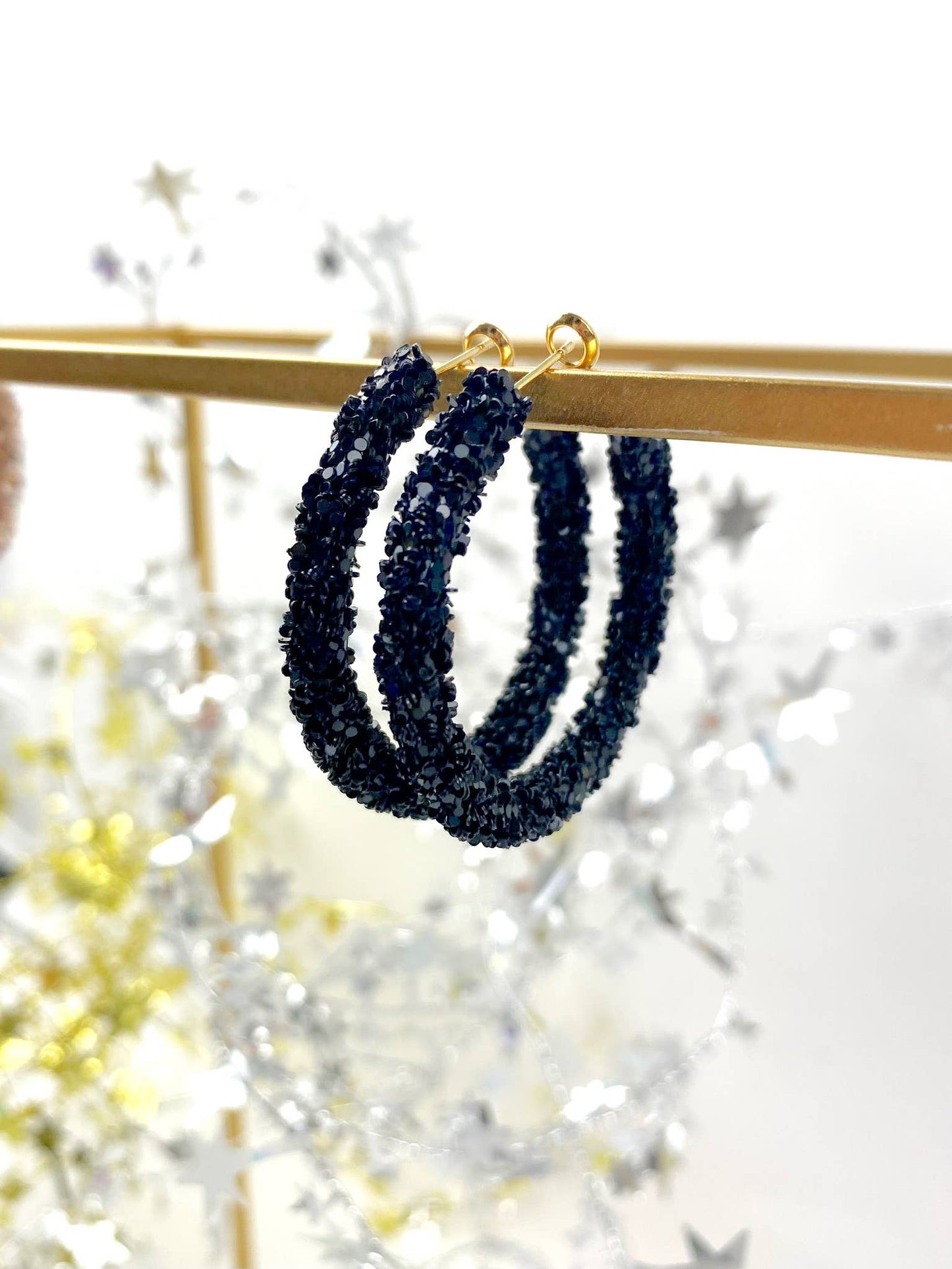 Glitter Hinge Hoops: Hot pink
