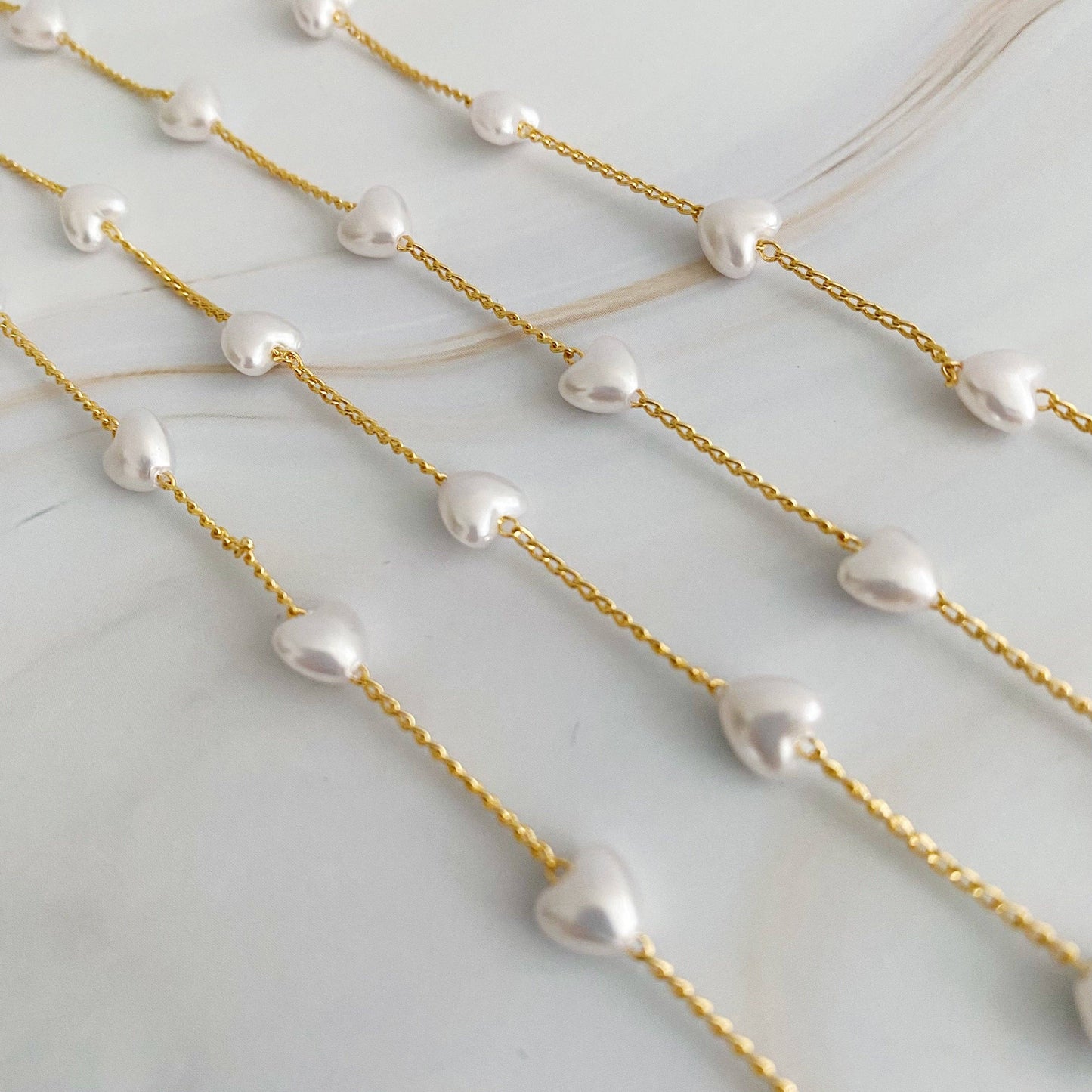 Long Pearl Heart Chain Necklace