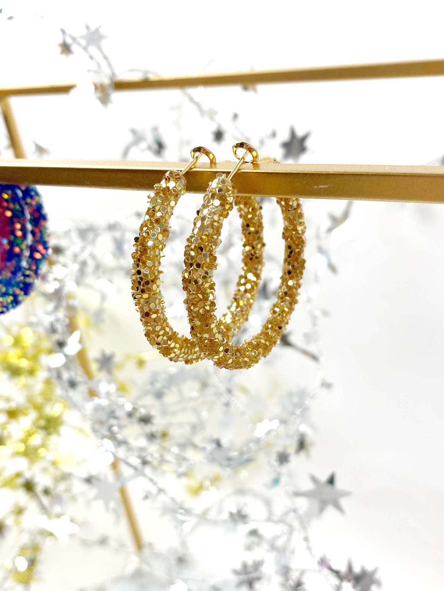 Glitter Hinge Hoops: Hot pink