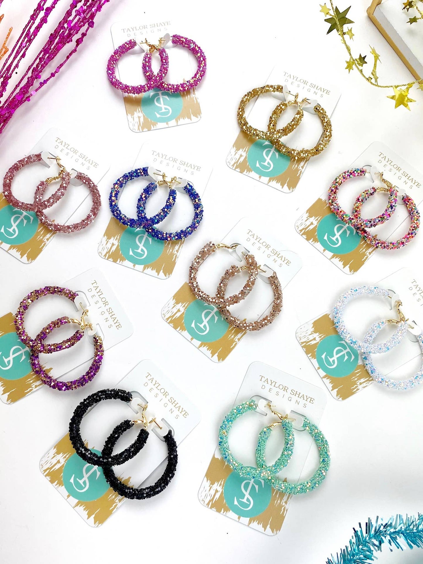 Glitter Hinge Hoops: Hot pink