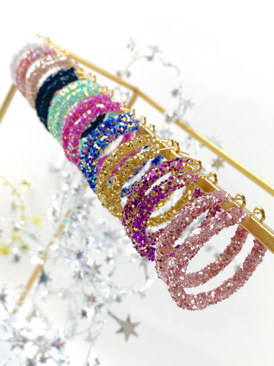 Glitter Hinge Hoops: Hot pink