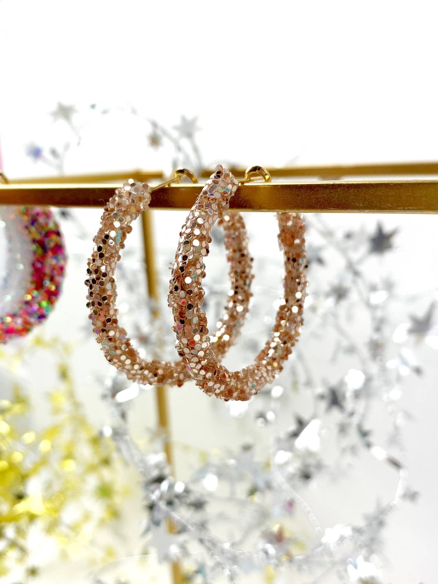 Glitter Hinge Hoops: Hot pink