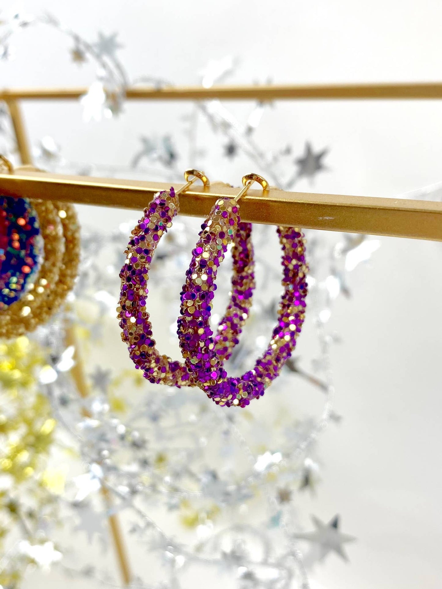 Glitter Hinge Hoops: Hot pink