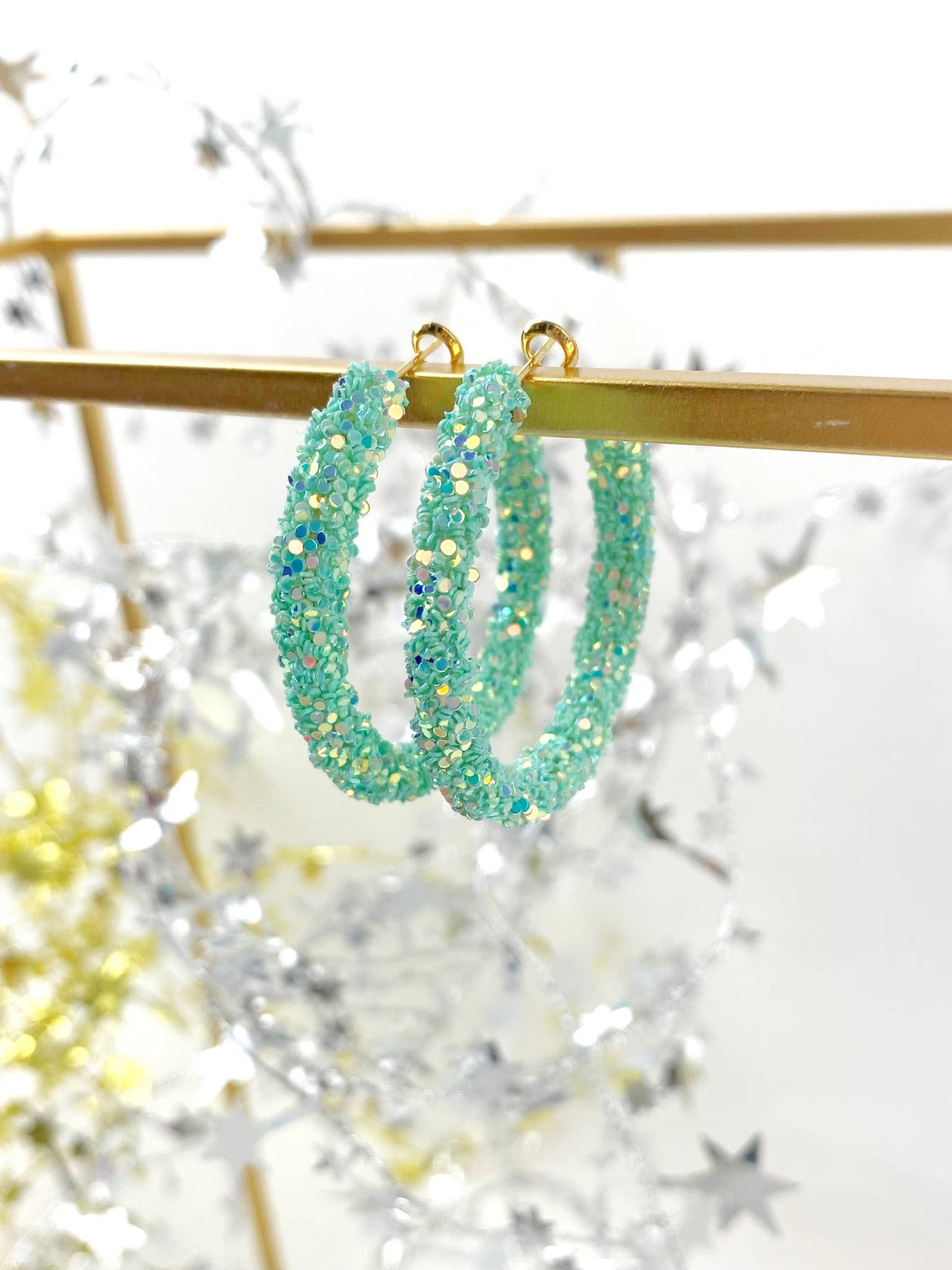 Glitter Hinge Hoops: Hot pink