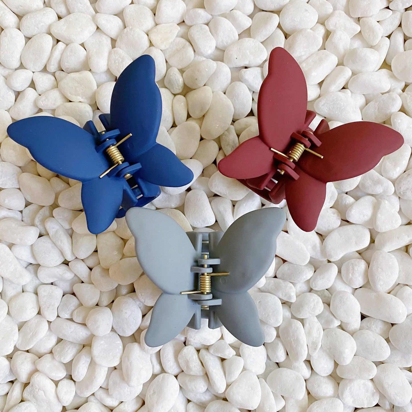 Trio of Butterflies Hair Claw Set: Navy