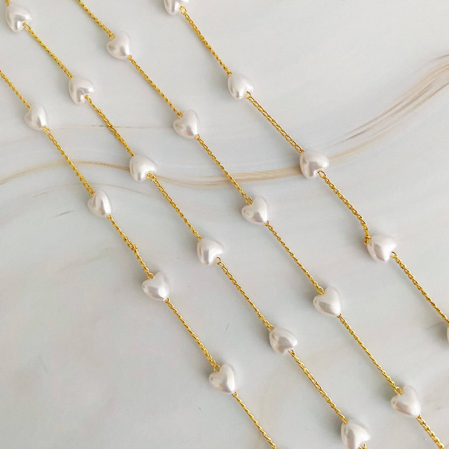 Long Pearl Heart Chain Necklace