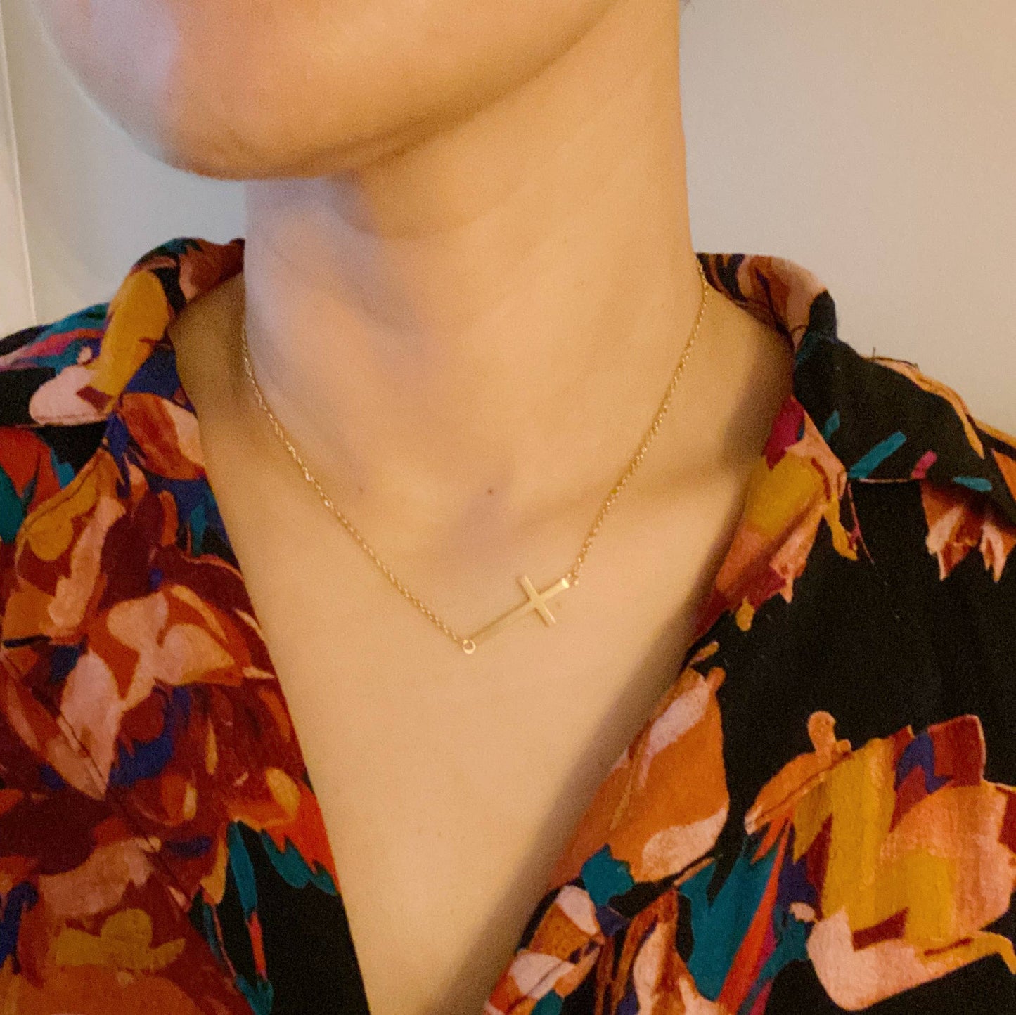 Side Cross Gold Necklace