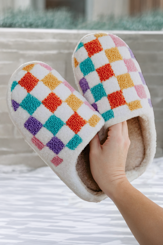 LDC Vibrant Checkered Plush Thermal Slippers