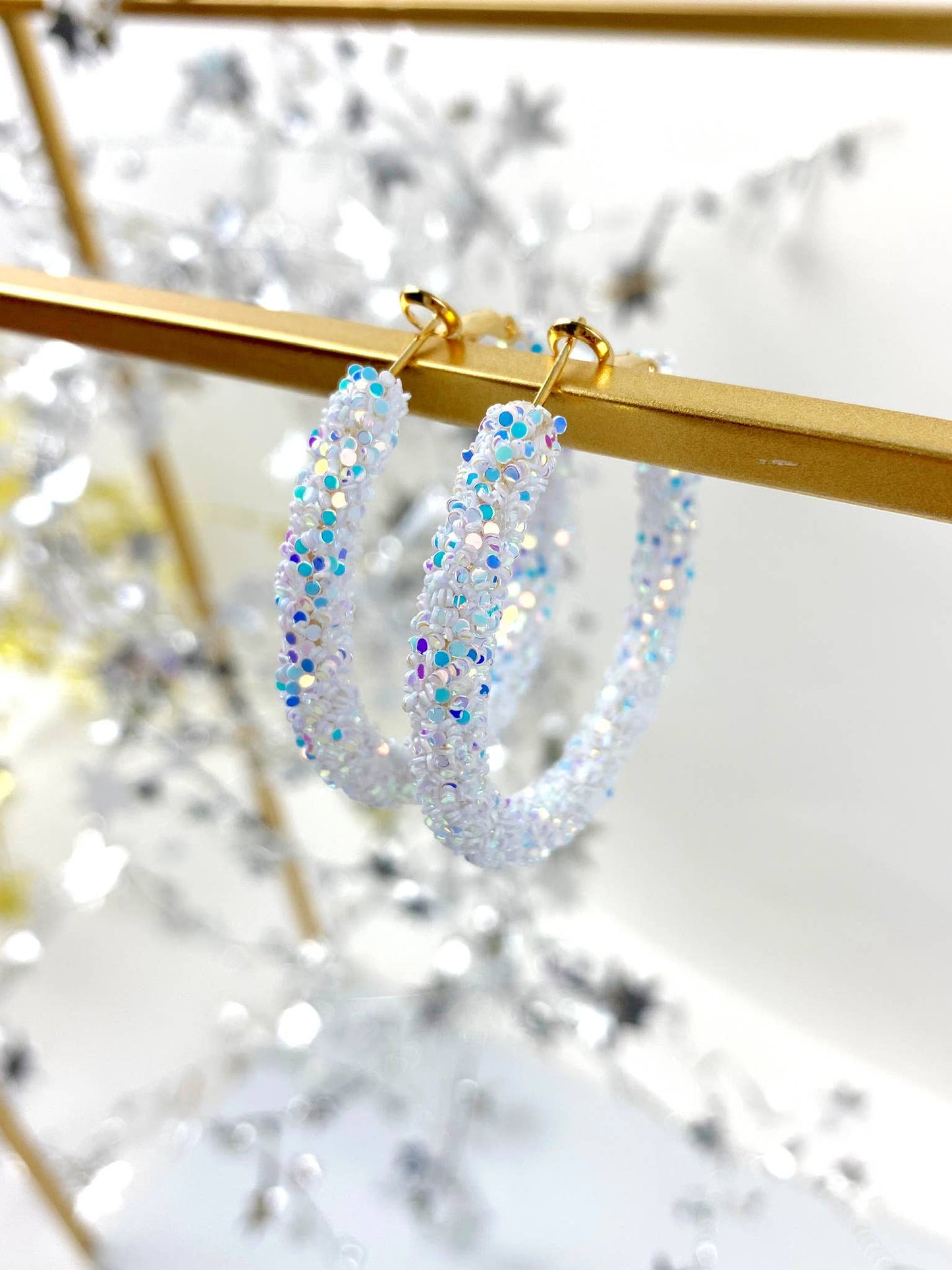 Glitter Hinge Hoops: Hot pink