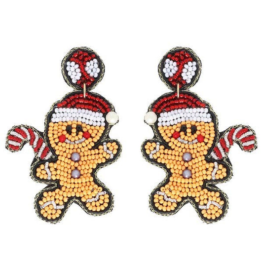 Santa Gingerbread Beaded Earrings
