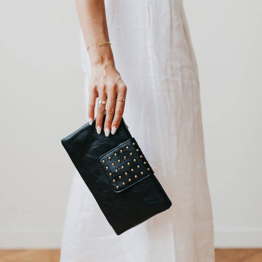 Riviera Maya Rivet Clutch: Black *FINAL SALE*