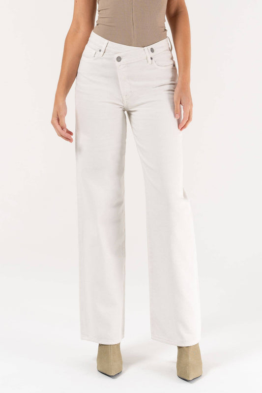White Crossover Waistband Jeans