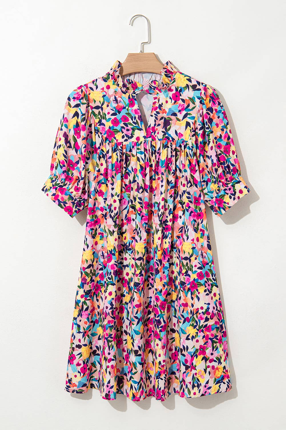 Floral Puff Sleeve V Neck Dress